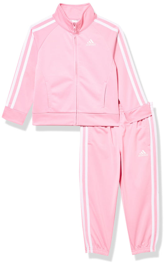 adidas Little Girls Zip Front Classic Tricot Jacket and Joggers Set Light Pink 6X