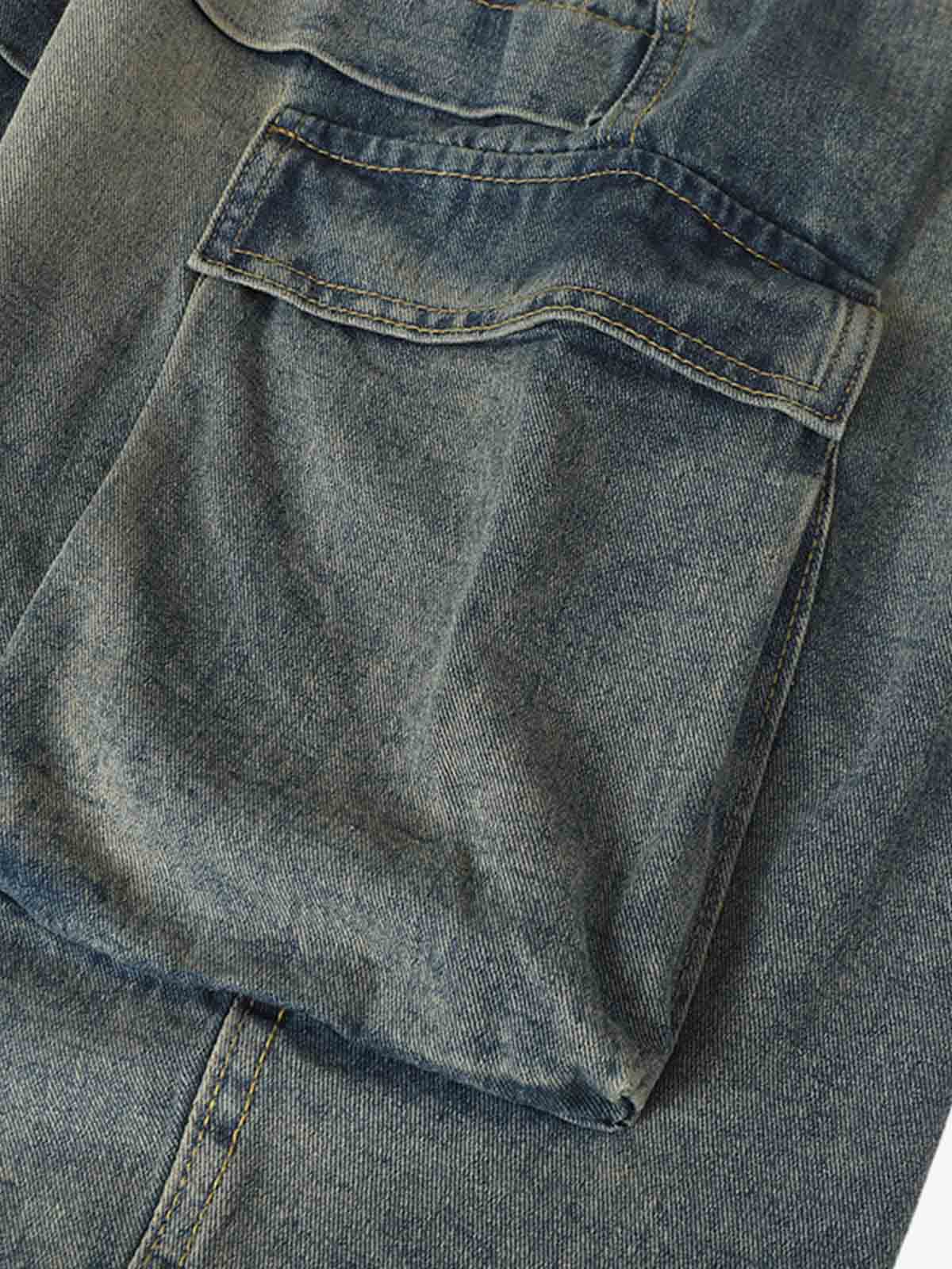 Braided Drawstring Waist Patchwork Cargo Jeans - Luxuryurbanwear