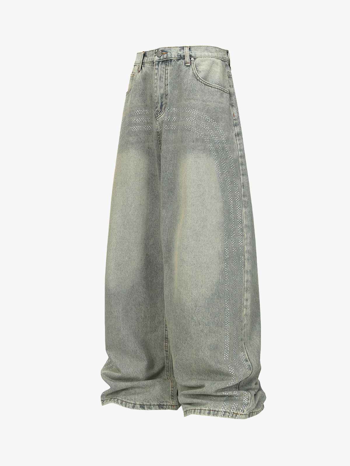 Retro Denim Rhinestone Striped Baggy Jeans
