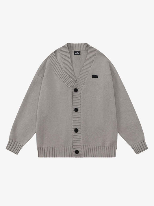 Layered Double V-Neck Ribbed Knit Cardigan