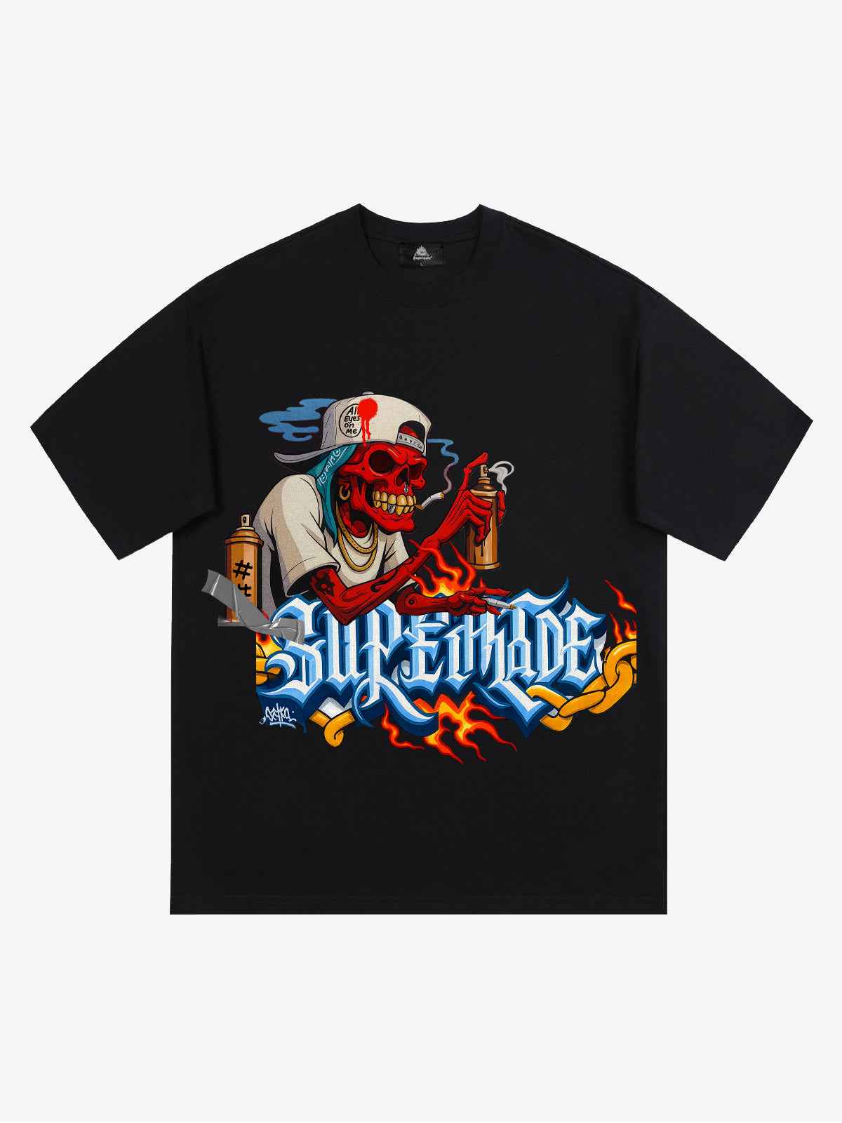 Street Skull Graffiti Artist Flame Flower Font T-Shirt