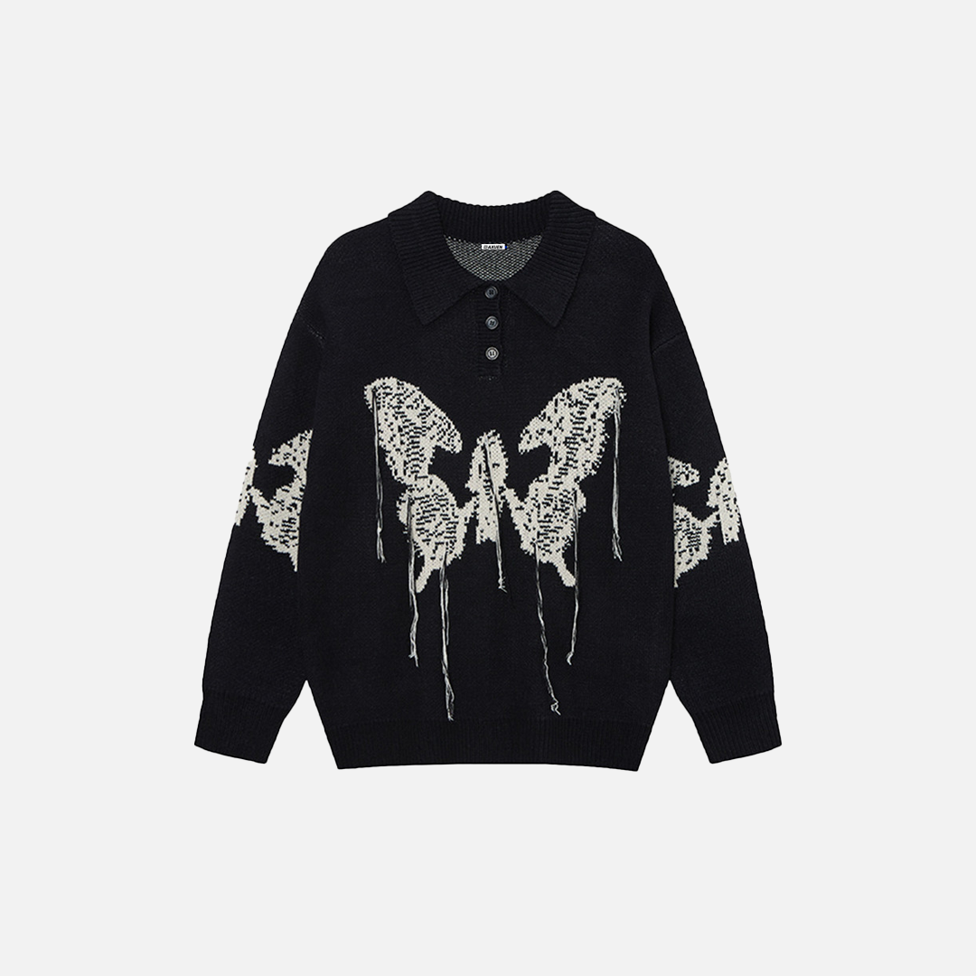 Women Butterfly Print Cozy Loose Knit Sweater - Luxuryurbanwear