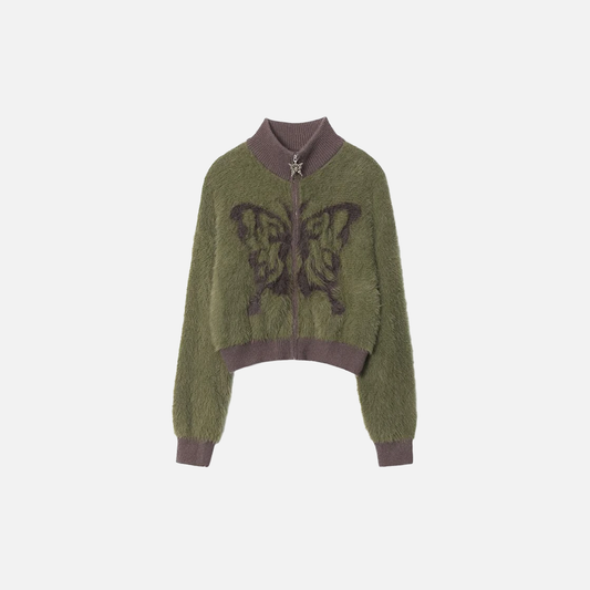 Breathable Y2K Butterfly Jacquard Kniter Cardigan - Luxuryurbanwear