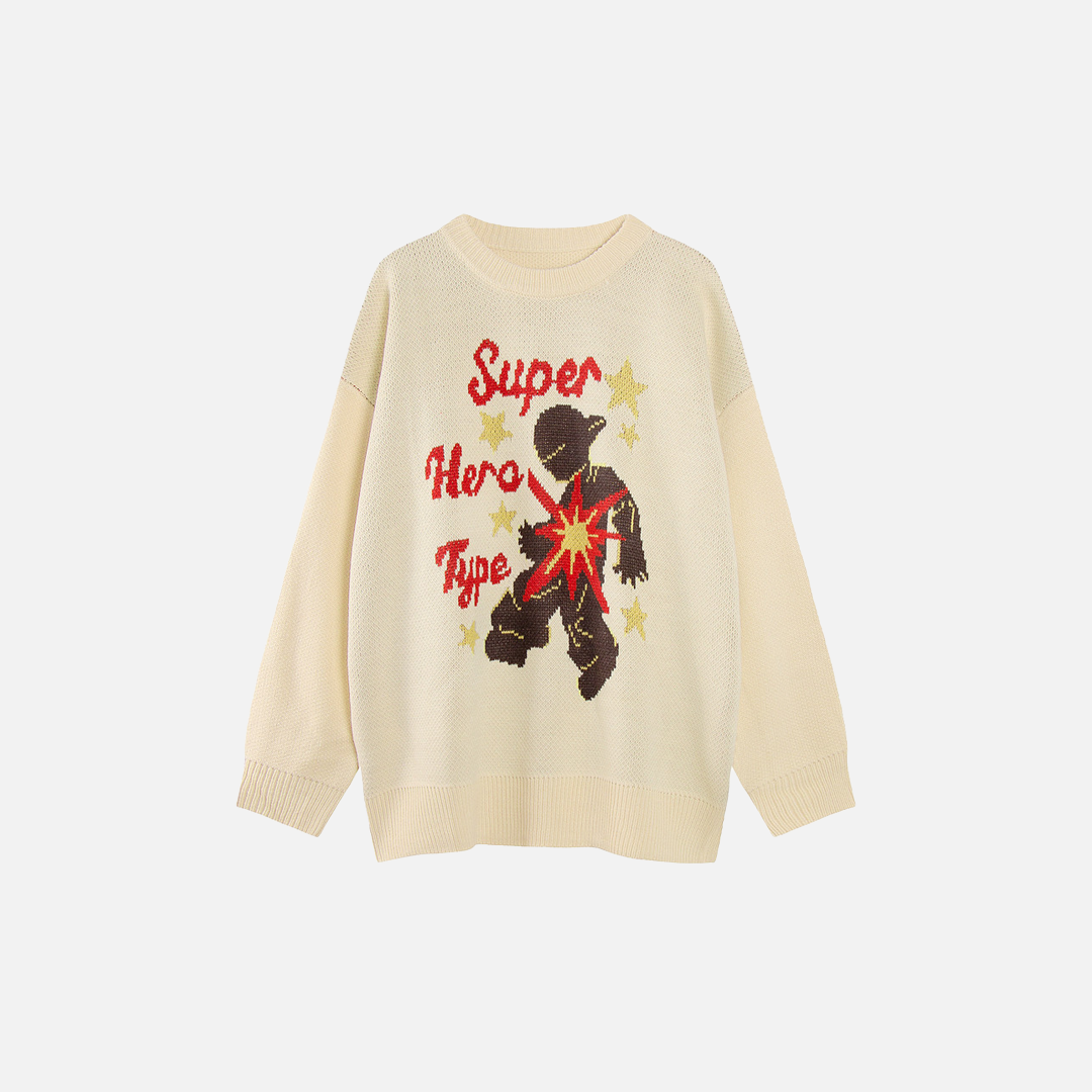 Women Retro Cozy Cartoon Round Neck Sweater - Luxuryurbanwear