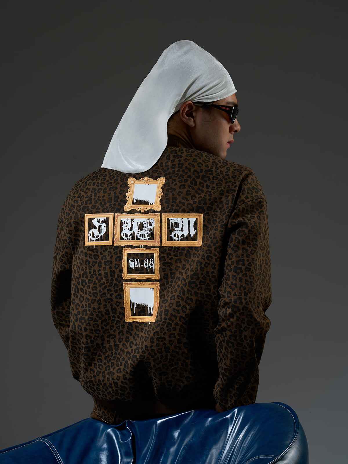 Cross Frame Leopard Print Baseball Jacket - 2572
