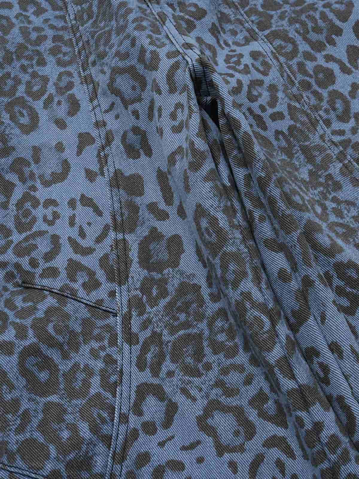 Retro Leopard Print Blue Washed Distressed Jeans - Luxuryurbanwear