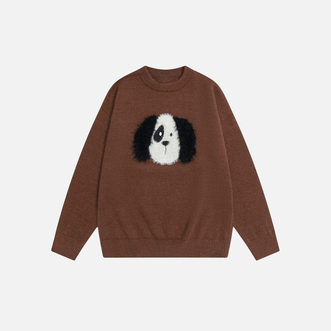 Embroidered Cute Puppy Round Neck Sweater - Luxuryurbanwear