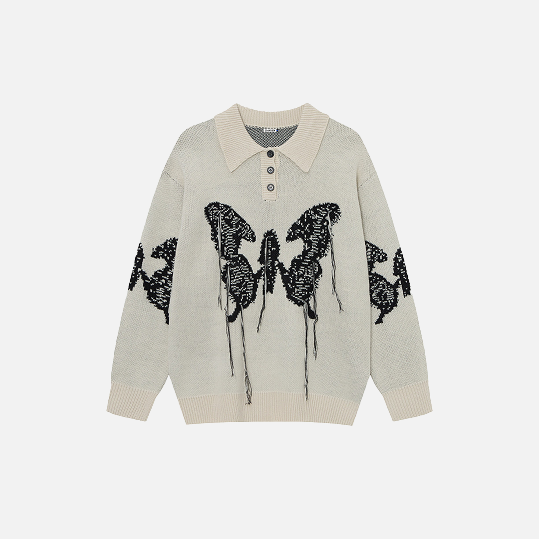 Women Butterfly Print Cozy Loose Knit Sweater - Luxuryurbanwear