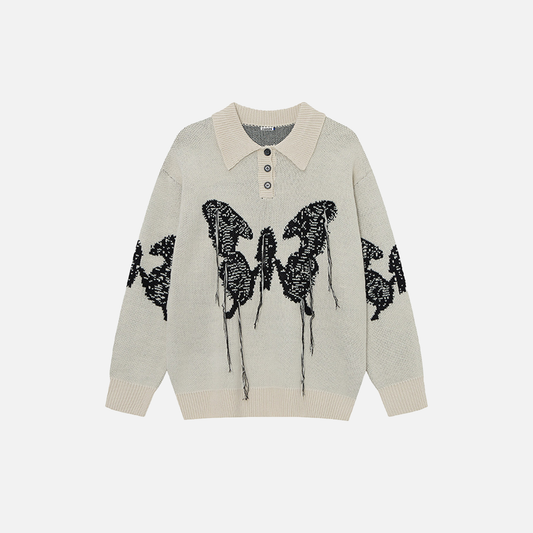 Women Butterfly Print Cozy Loose Knit Sweater - Luxuryurbanwear