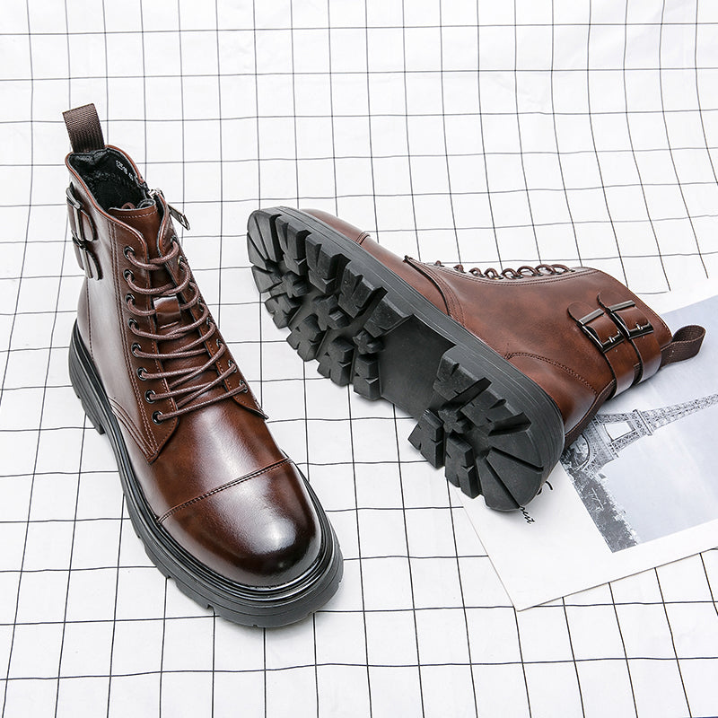 MLB LTHR-12 Square-Toe Combat Boots - Luxuryurbanwear