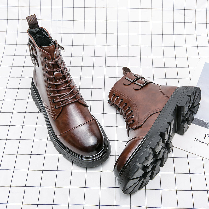 MLB LTHR-12 Square-Toe Combat Boots - Luxuryurbanwear