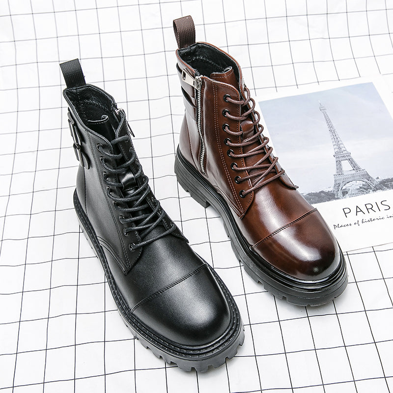 MLB LTHR-12 Square-Toe Combat Boots - Luxuryurbanwear