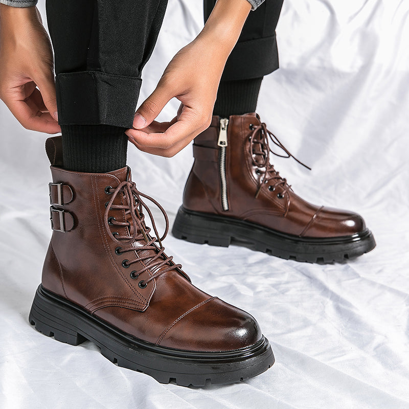 MLB LTHR-12 Square-Toe Combat Boots - Luxuryurbanwear