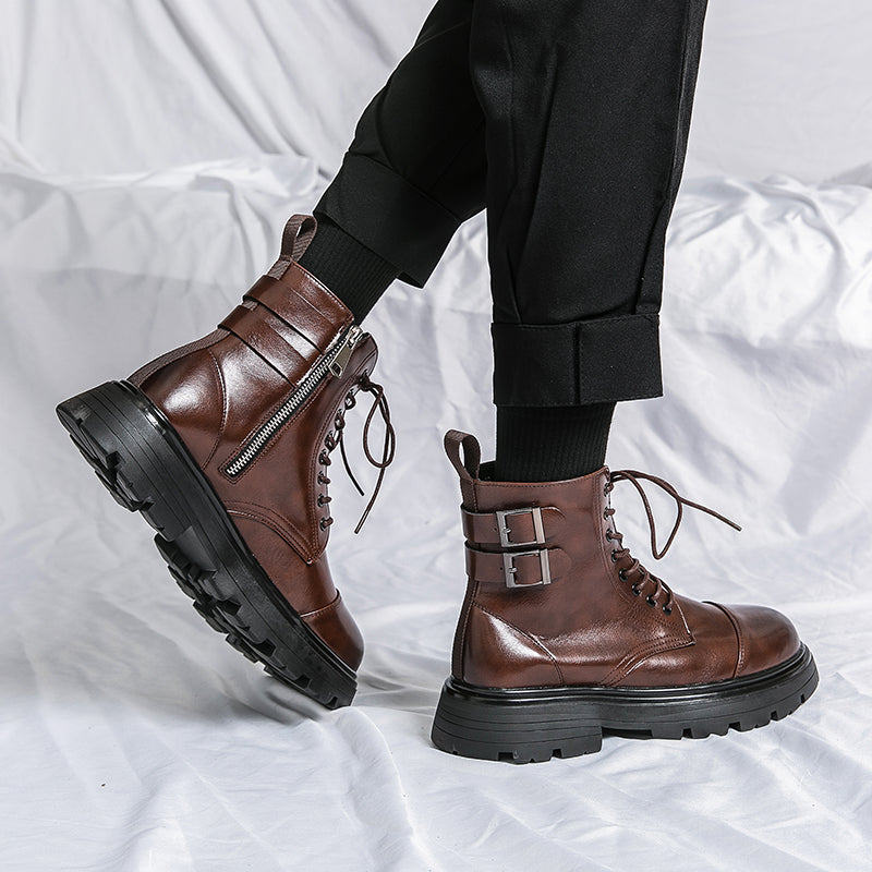 MLB LTHR-12 Square-Toe Combat Boots - Luxuryurbanwear
