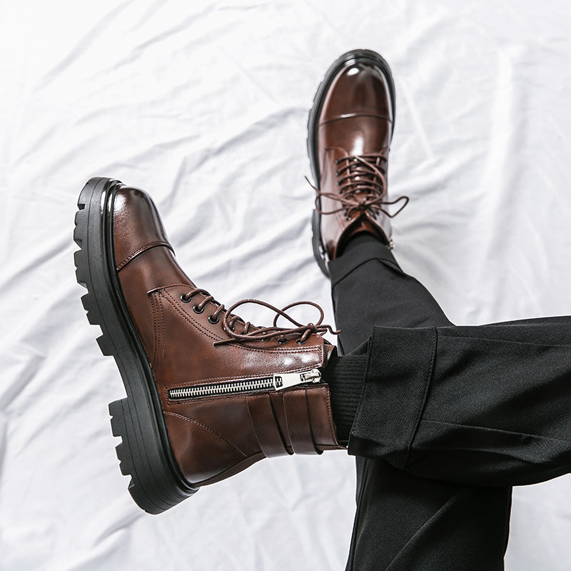 MLB LTHR-12 Square-Toe Combat Boots - Luxuryurbanwear