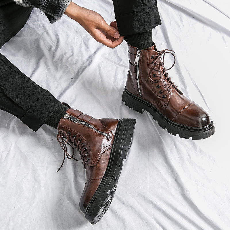 MLB LTHR-12 Square-Toe Combat Boots - Luxuryurbanwear