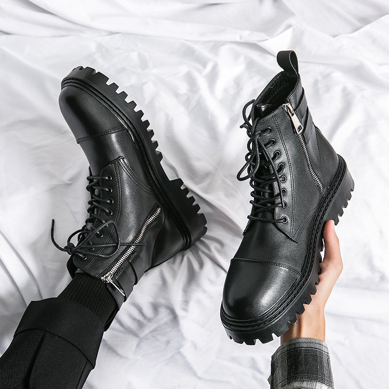 MLB LTHR-12 Square-Toe Combat Boots - Luxuryurbanwear