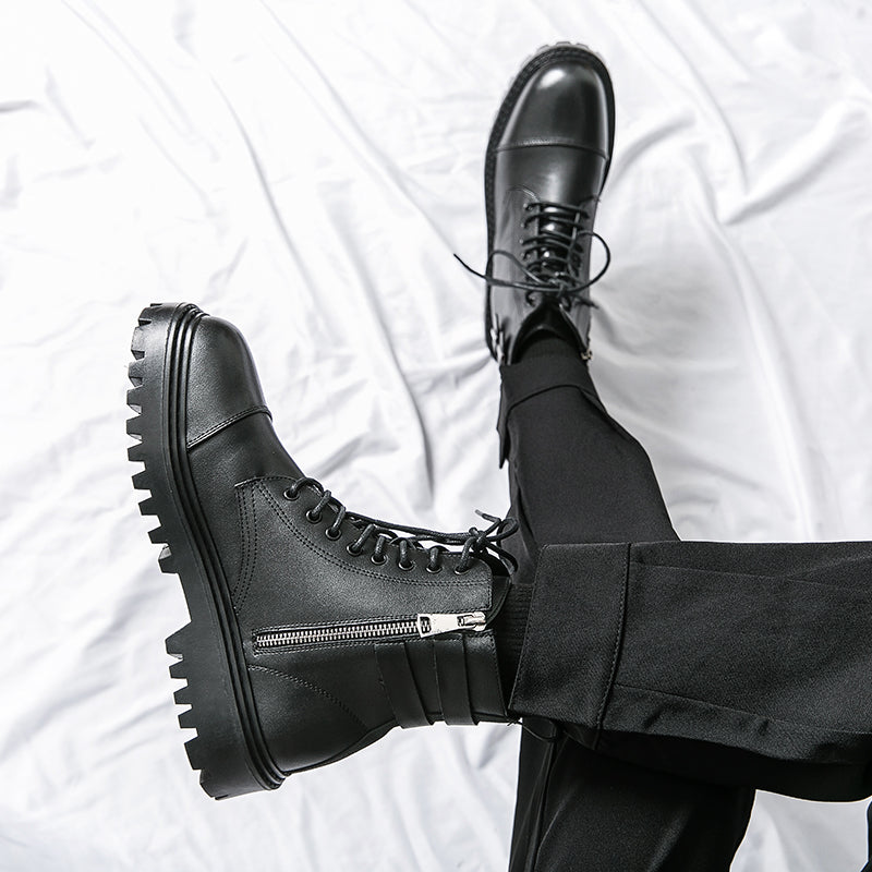 MLB LTHR-12 Square-Toe Combat Boots - Luxuryurbanwear