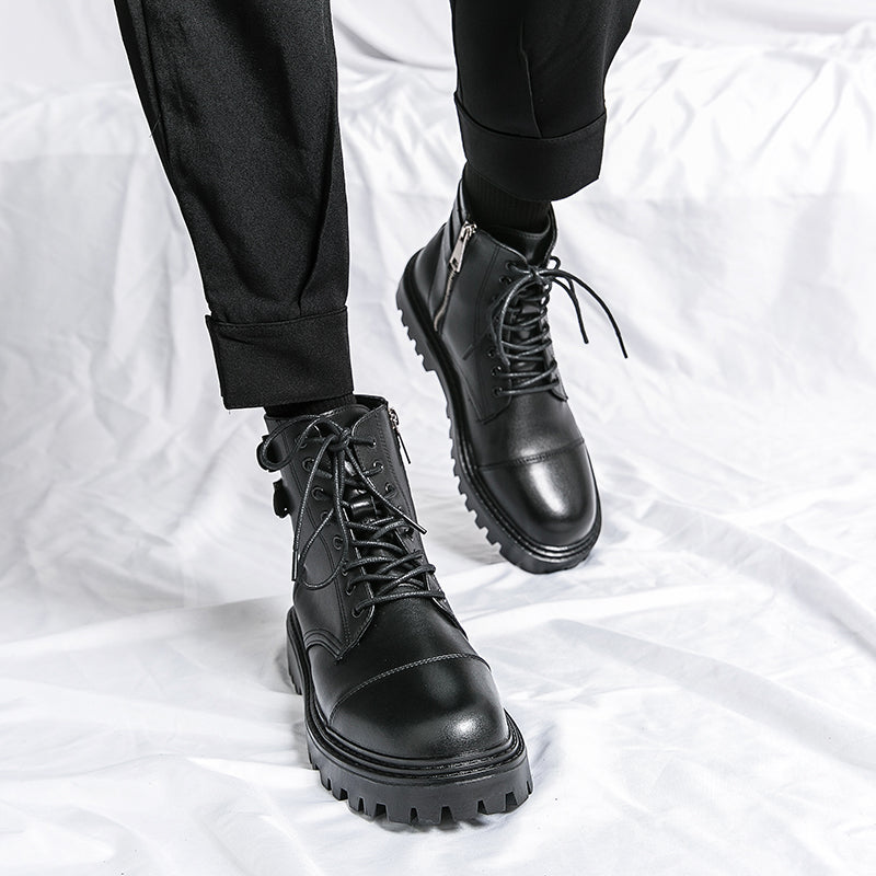 MLB LTHR-12 Square-Toe Combat Boots - Luxuryurbanwear