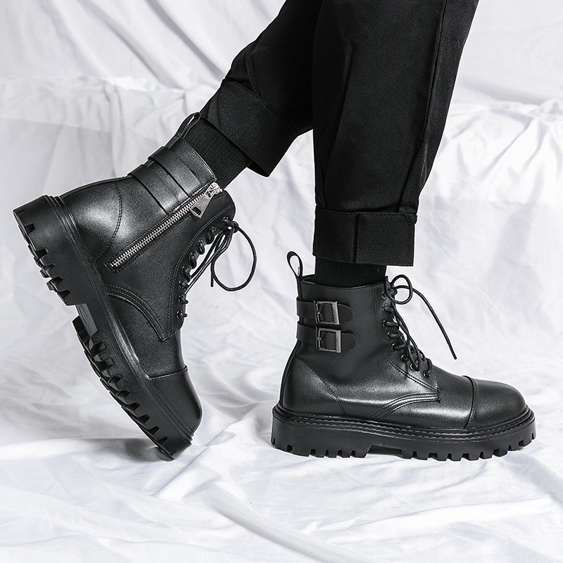 MLB LTHR-12 Square-Toe Combat Boots - Luxuryurbanwear