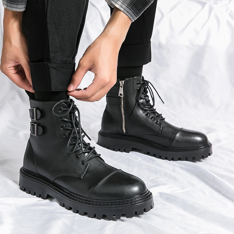 MLB LTHR-12 Square-Toe Combat Boots - Luxuryurbanwear