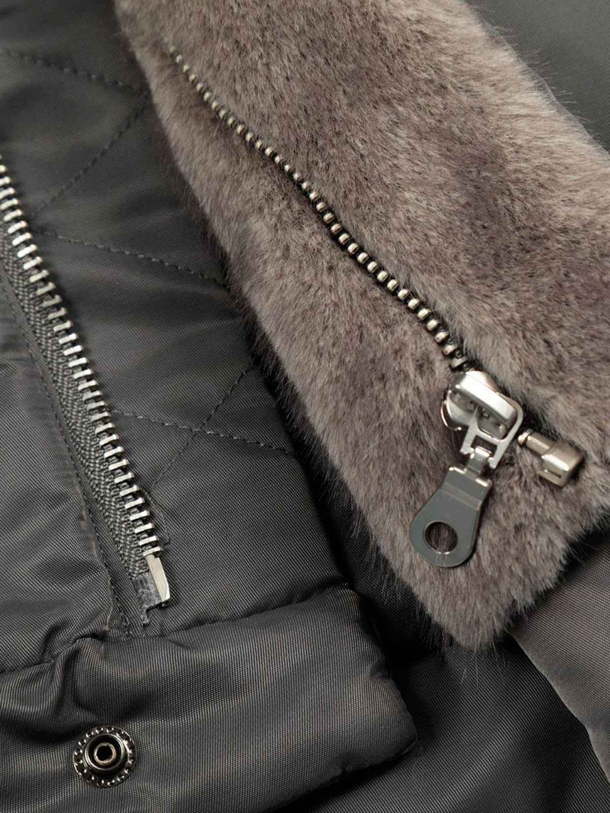 Deconstructed Patchwork Fur Collar Bomber Jacket
