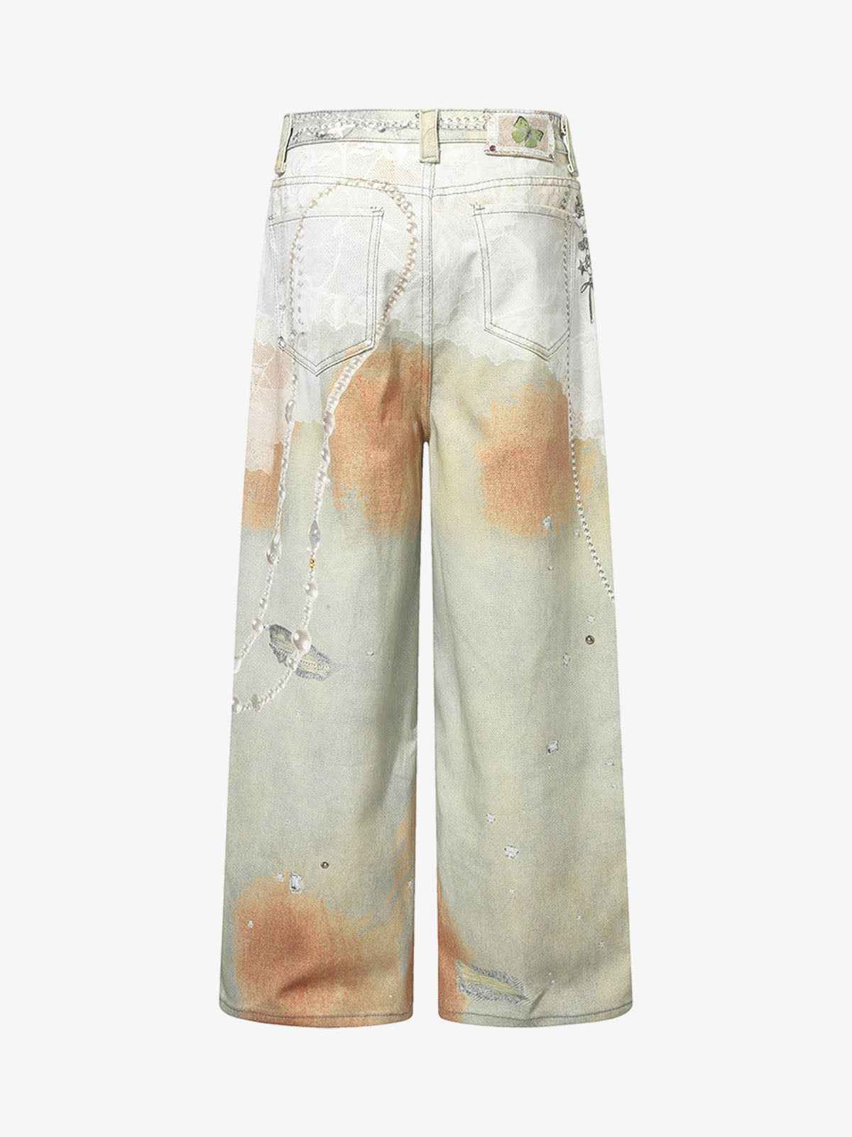 Street Tie-Dye Distressed Chain Detail 3D Printed Jeans