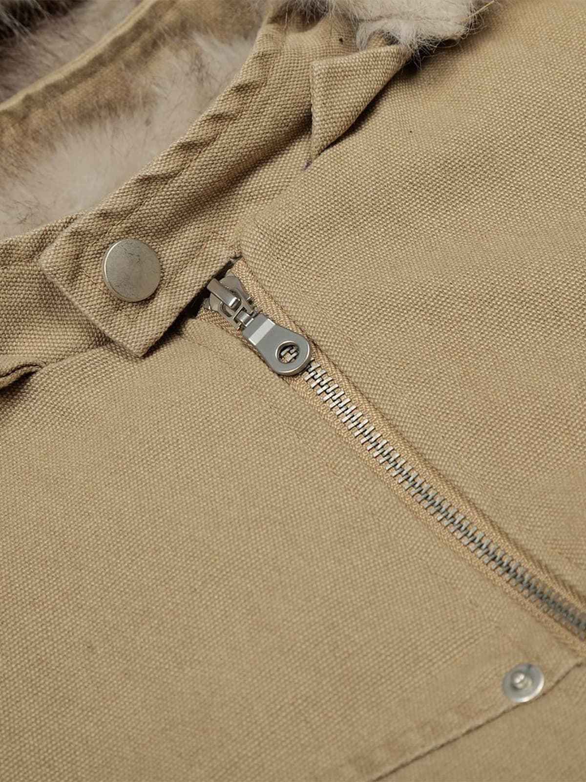 Street Outdoor Detachable Fur Collar Fleece Hooded Padded Jacket