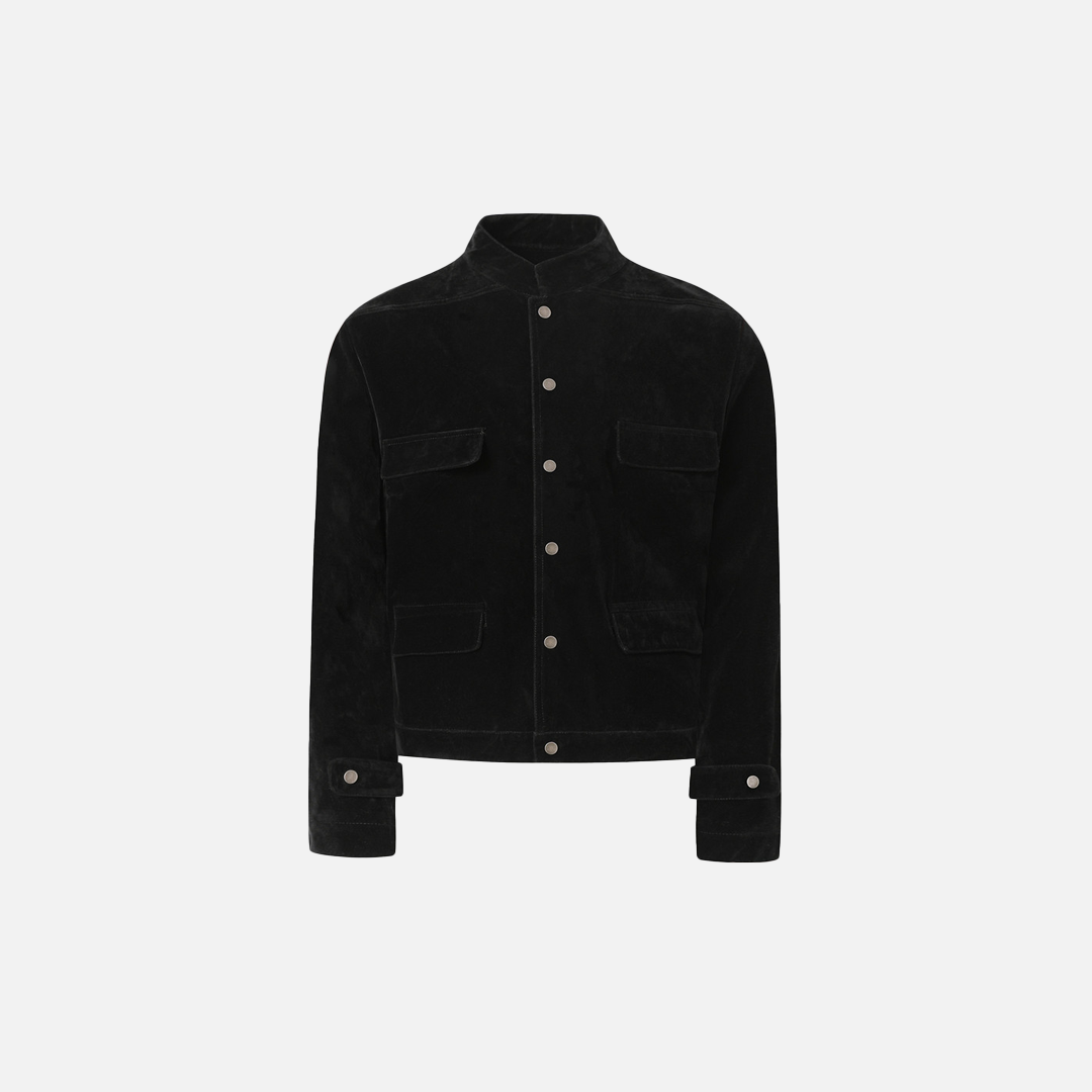 Stylish Multi Pocket Oversized Suede Stand Collar Jacket - Luxuryurbanwear