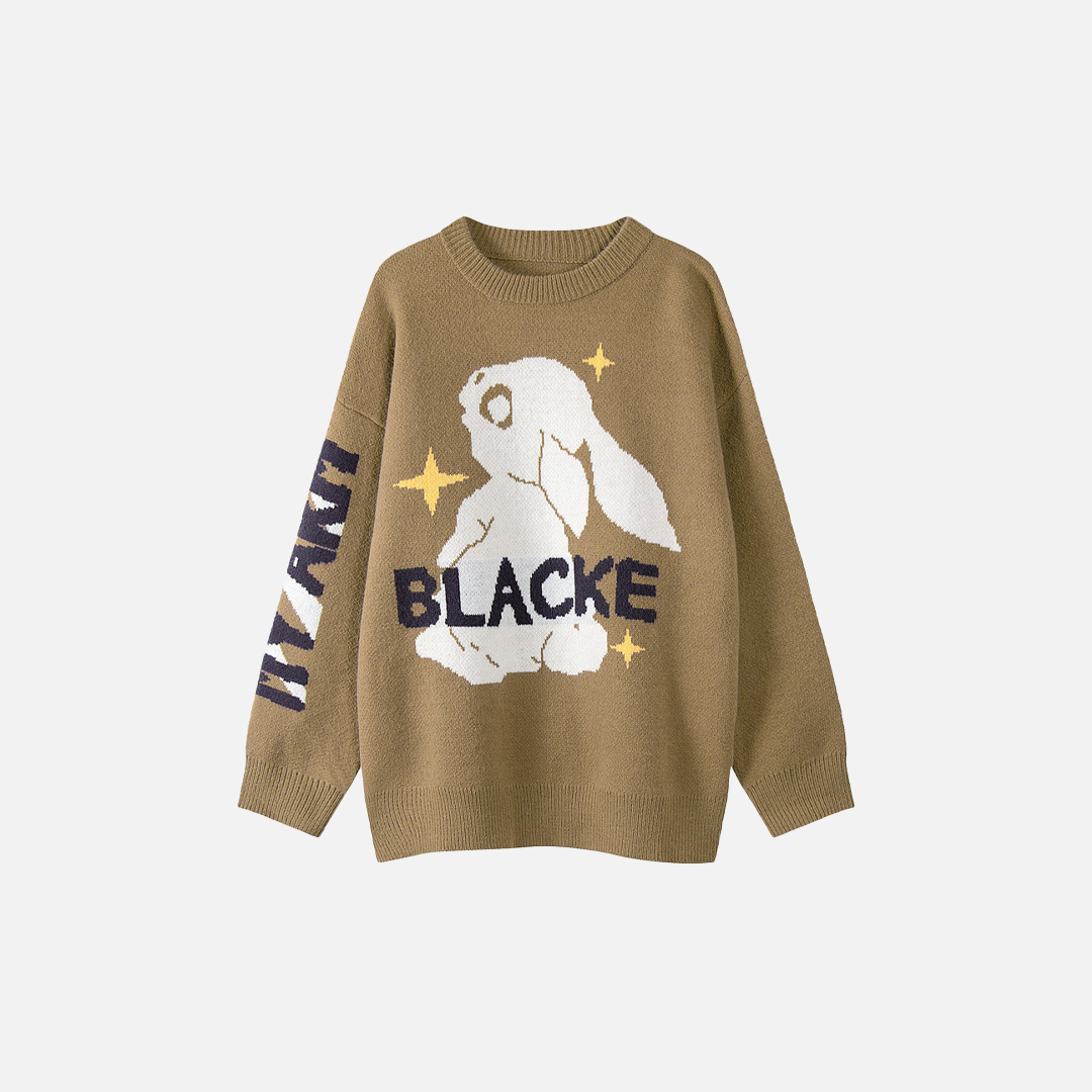 Y2K Cozy Cartoon Rabbit Round Neck Sweater - Luxuryurbanwear