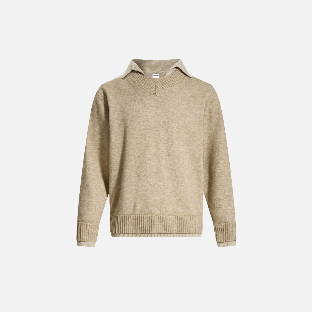 Breathable Oversized Collared Long Sleeve Sweater - Luxuryurbanwear