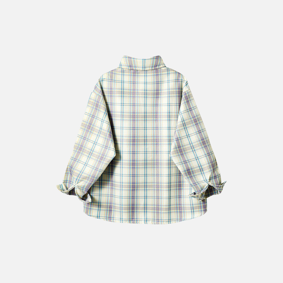 Plaid Embroidery Lapel Spring Fall Long Sleeve Shirt - Luxuryurbanwear