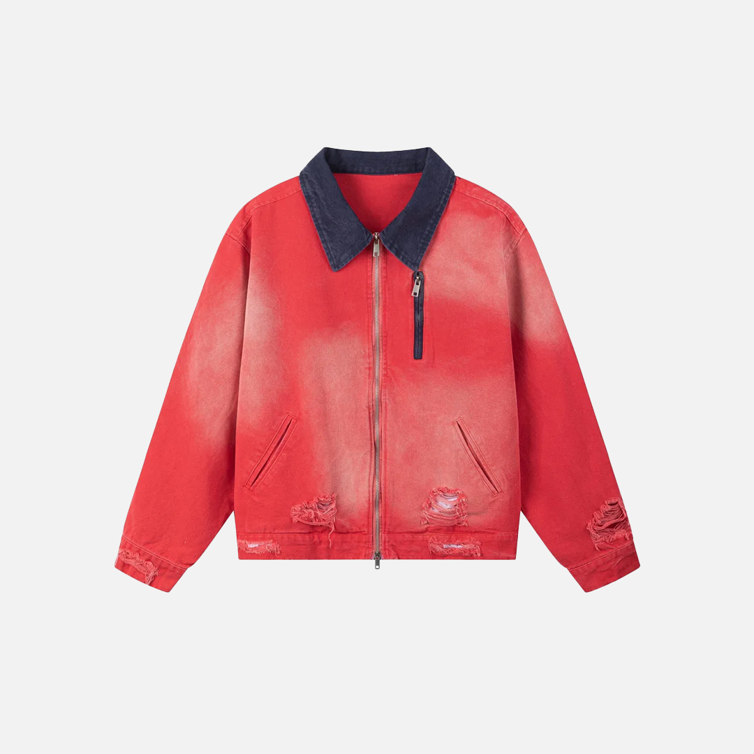 Retro Loose Color Block Cargo Ripped Denim Jacket - Luxuryurbanwear