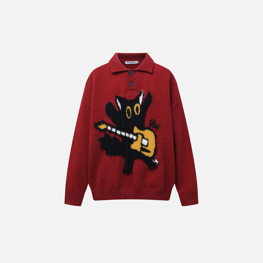 Soft Cotton Oversized Cartoon Graphic Knit Sweater - Luxuryurbanwear