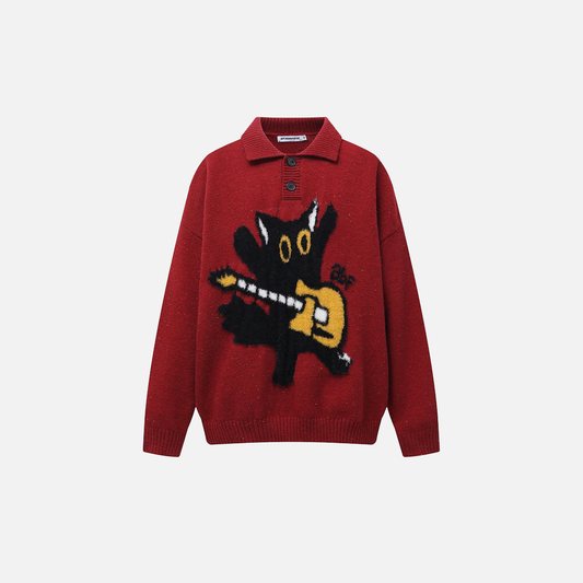 Soft Cotton Oversized Cartoon Graphic Knit Sweater - Luxuryurbanwear