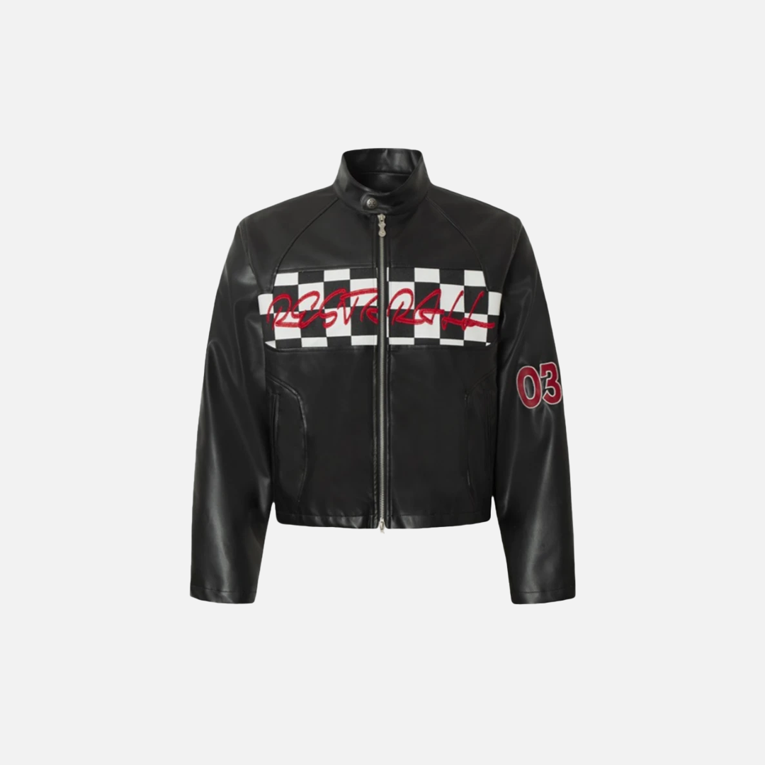 Stylish Hip Hop Plaid Zip Up PU Leather Motorcycle Jacket - Luxuryurbanwear