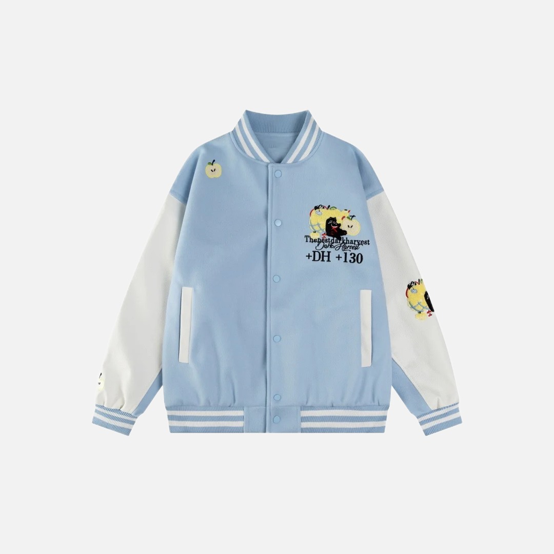 Cartoon Embroidery Single Breasted Baseball Varcity Jacket - Luxuryurbanwear