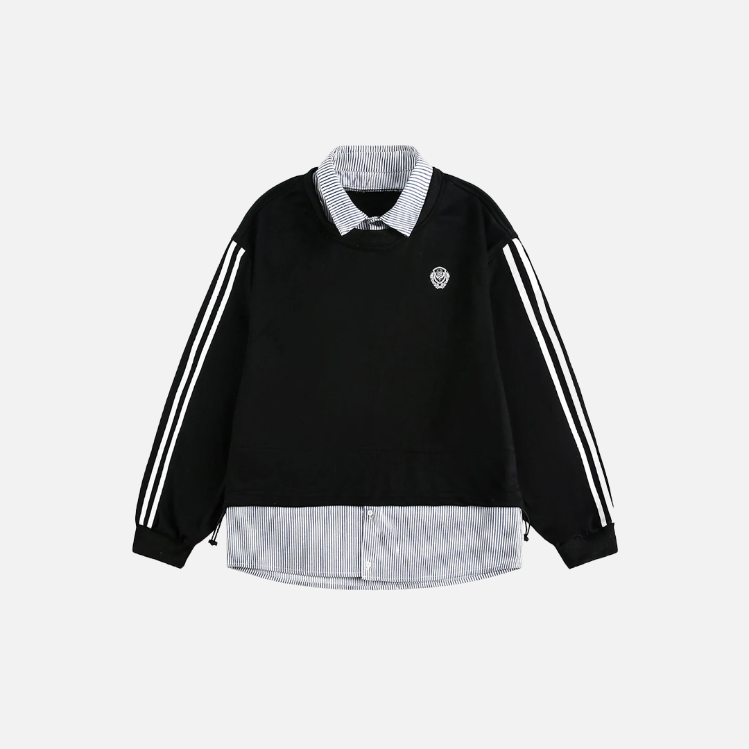 Oversized Casual Fake Two Piece Varsity Sweatshirt - Luxuryurbanwear