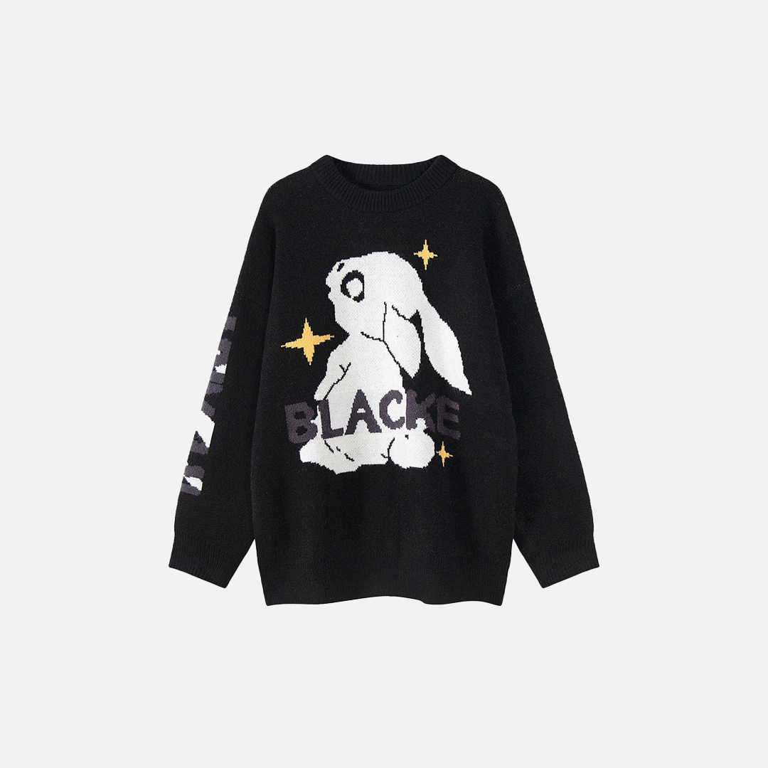 Y2K Cozy Cartoon Rabbit Round Neck Sweater - Luxuryurbanwear