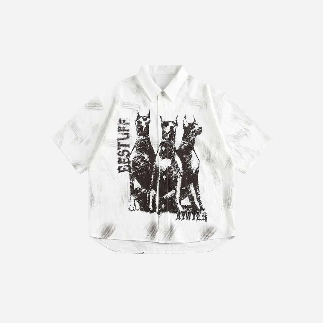 Graffiti Doberman Printed Short Sleeve Shirt - Luxuryurbanwear