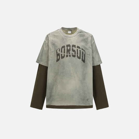 Vintage Distressed Color Block Long Sleeve T-Shirt - Luxuryurbanwear