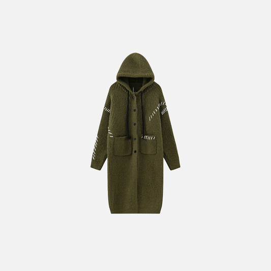 Green Knitted Hooded Comfy Long Cardigan - Luxuryurbanwear