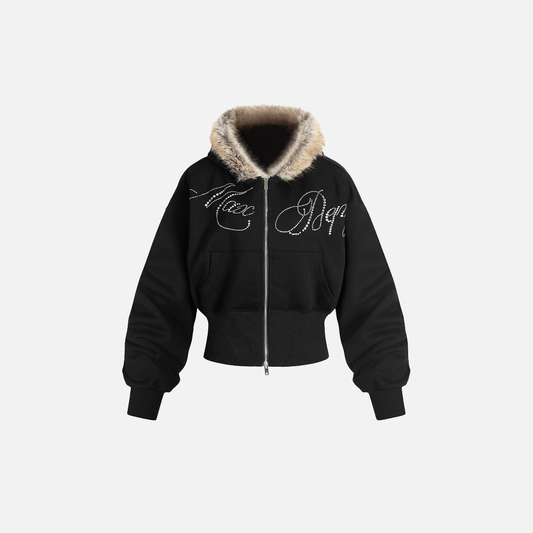Stylish Oversized Zip-Up Furr Hooded Sweatshirt - Luxuryurbanwear