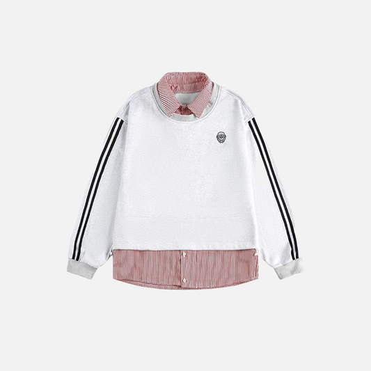 Oversized Casual Fake Two Piece Varsity Sweatshirt - Luxuryurbanwear