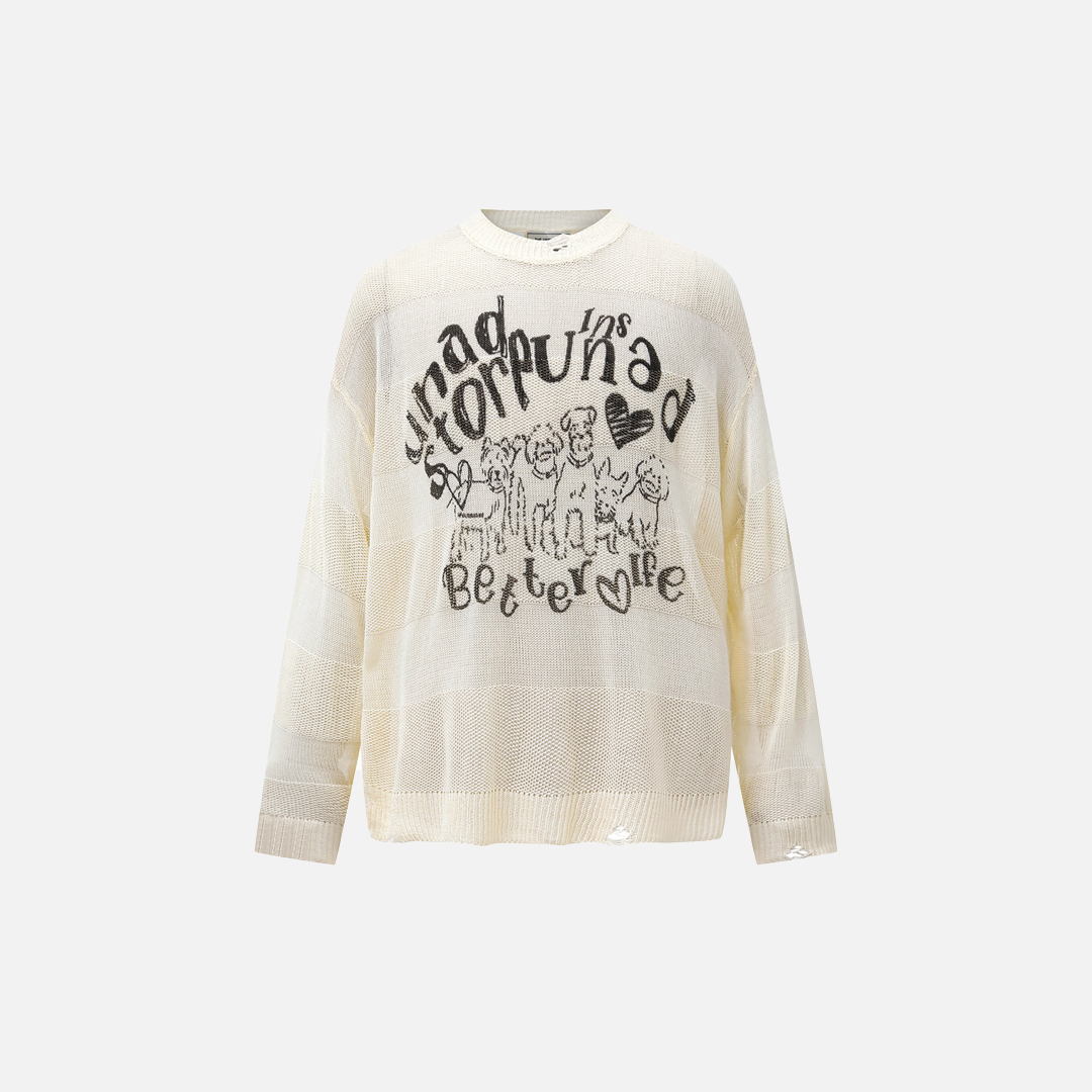 Y2K Cozy Oversized Cool Knit Ripped Sweater - Luxuryurbanwear