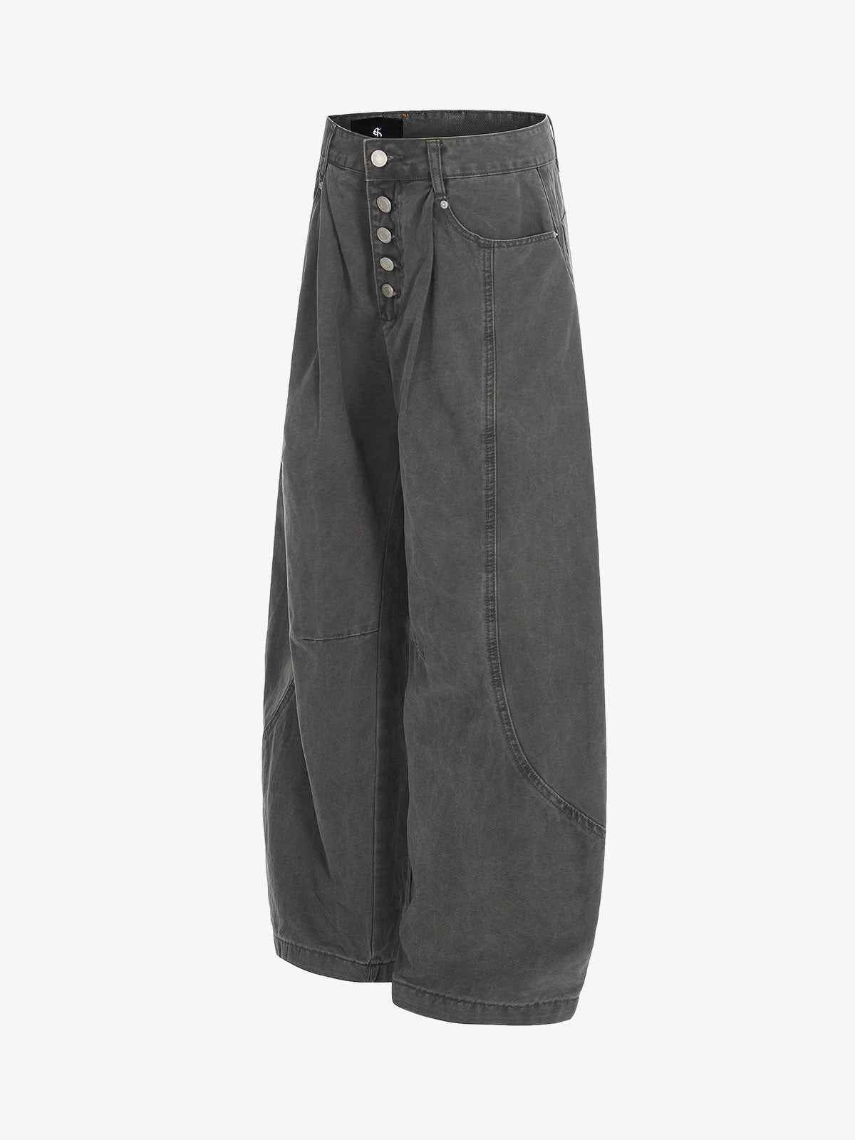 High Waist Button Fly Curved Seam Washed Jeans