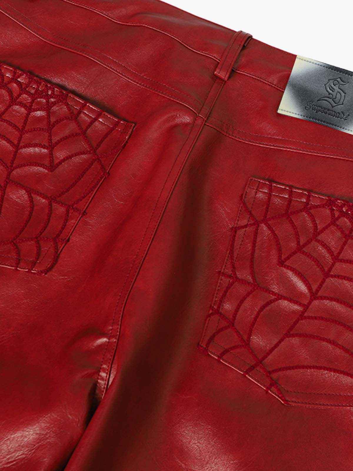 Spider Web Embossed Faux Leather Wide Leg Pants