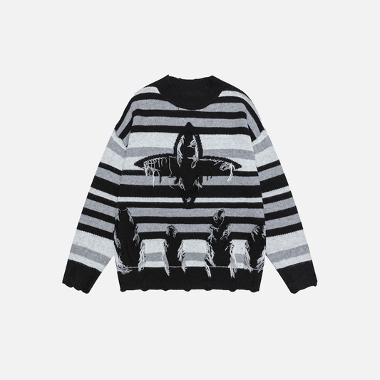 Cozy Striped Tassel Hip Hop Crewneck Sweater - Luxuryurbanwear