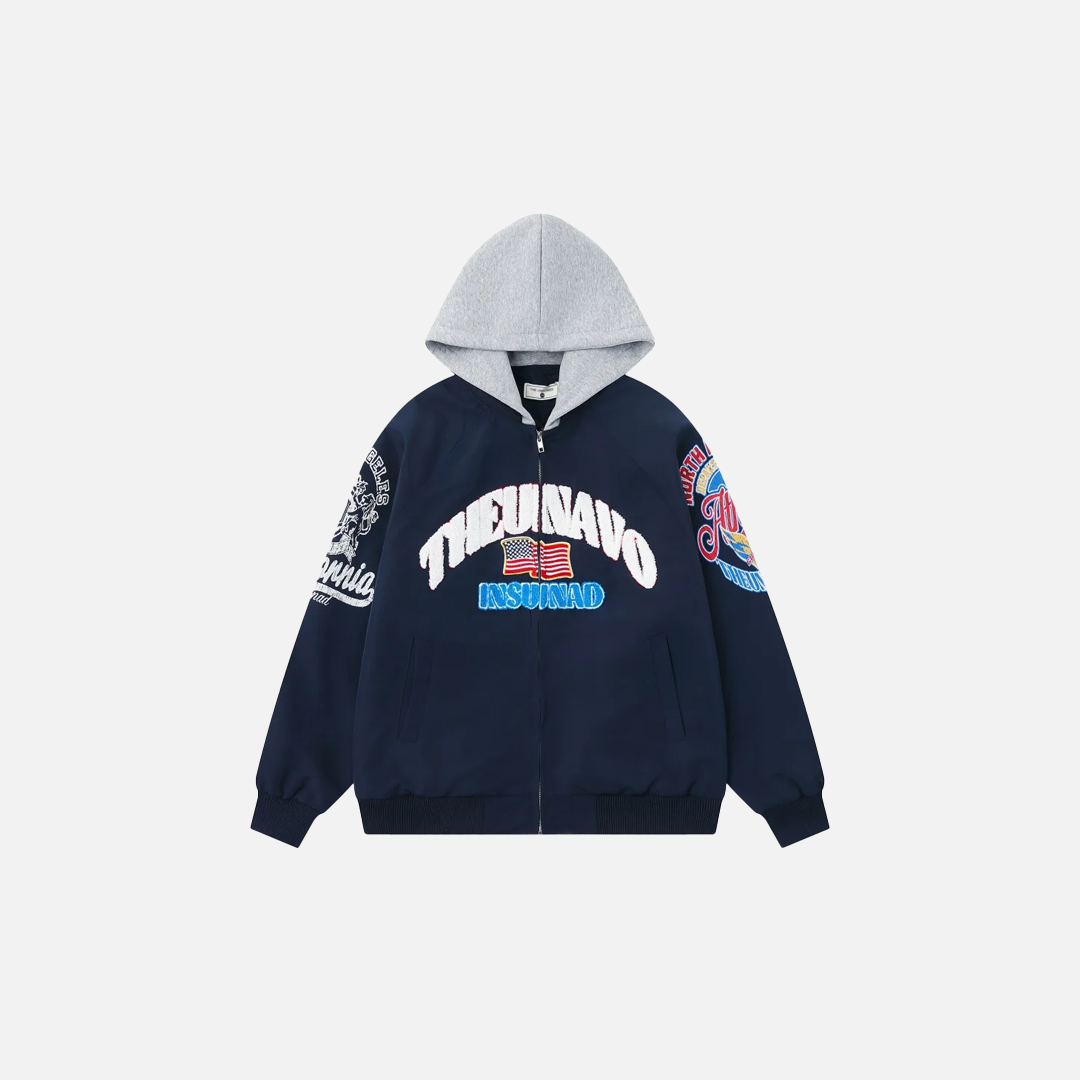 Embroidery Distressed Baseball Windbreaker Jacket - Luxuryurbanwear