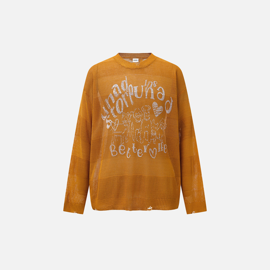 Y2K Cozy Oversized Cool Knit Ripped Sweater - Luxuryurbanwear
